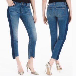 WHBM The Straight Jean Darkened Tuxedo Stripe Crop Raw Step Hem 6